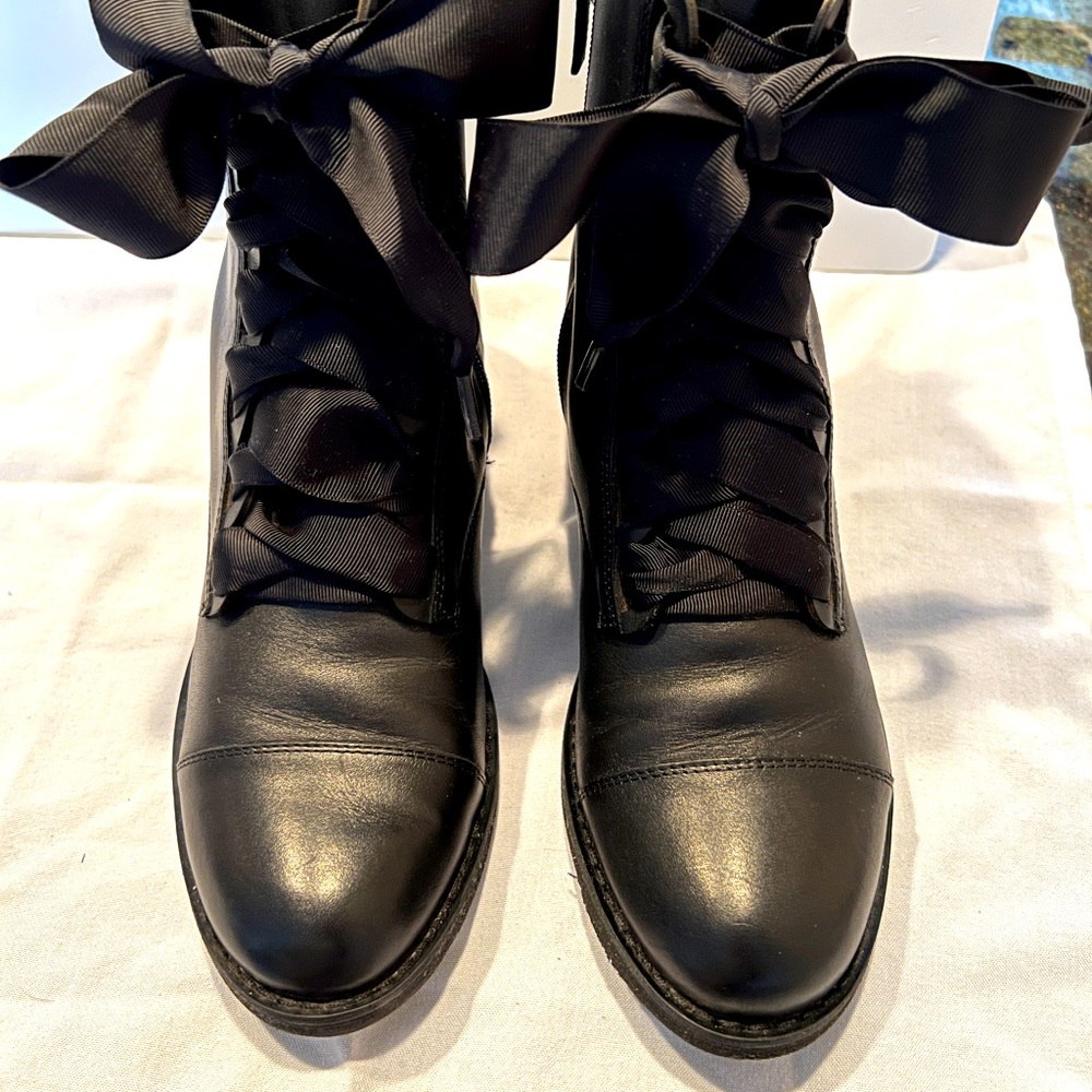 Ribbon-bow, Black Leather, Booties size 8
